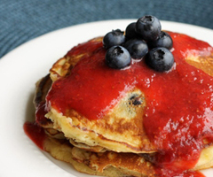 Blueberry Pancakes with Strawberry Sauce